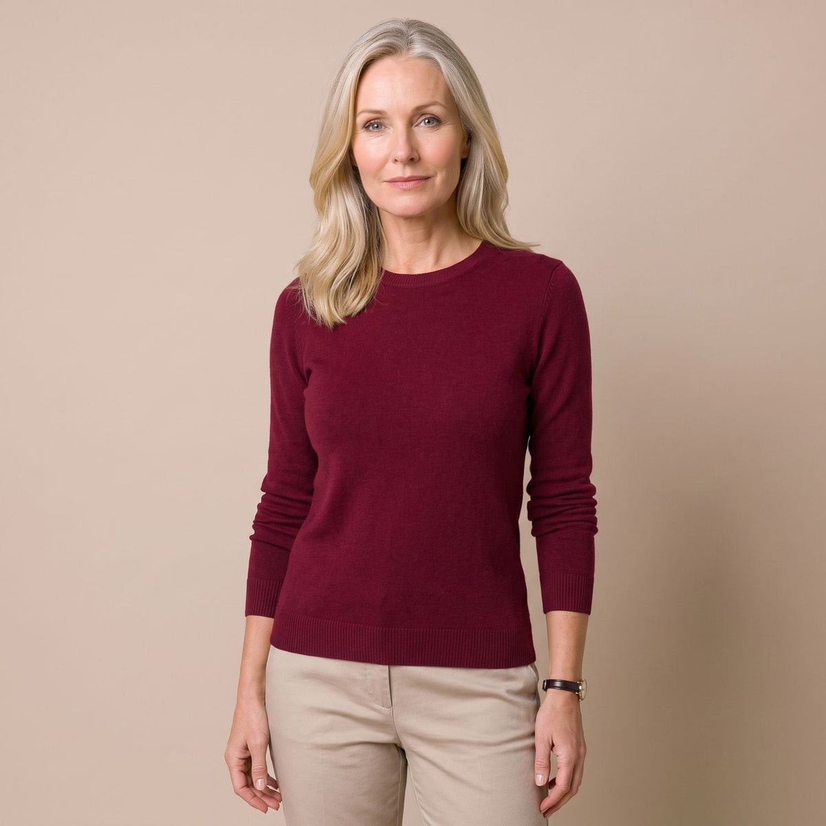 Wollpullover Damen aus weicher Wollmischung, figurbetont mit Rundhals