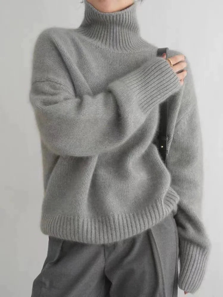 Wollpullover Damen aus Wollmischung, Oversize mit Rollkragen