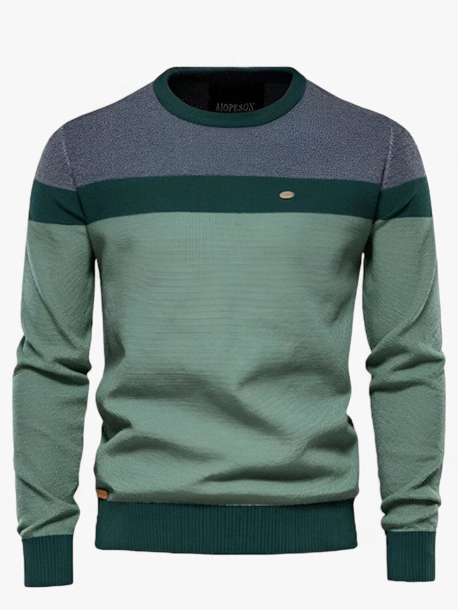 Wollpullover Herren aus Baumwolle mit Rundhals und Farbblöcken