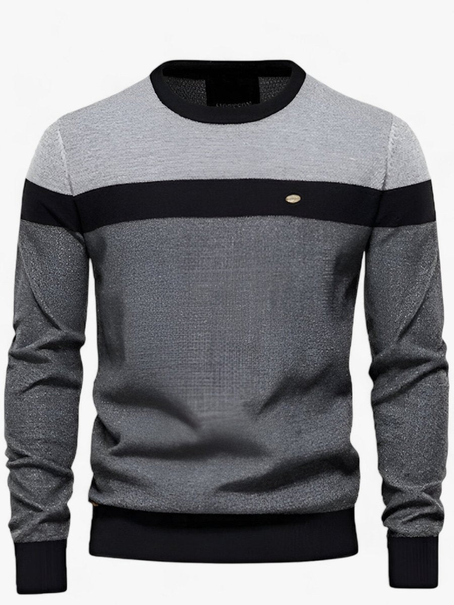 Wollpullover Herren aus Baumwolle mit Rundhals und Farbblöcken