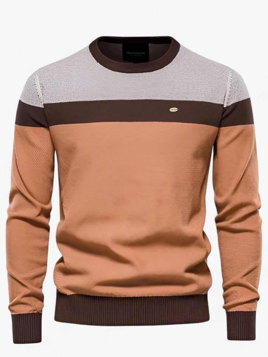 Wollpullover Herren aus Baumwolle mit Rundhals und Farbblöcken