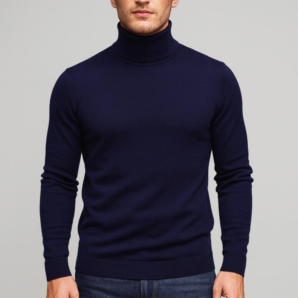 Wollpullover Herren aus Merinowolle mit Rollkragen, schmal geschnitten