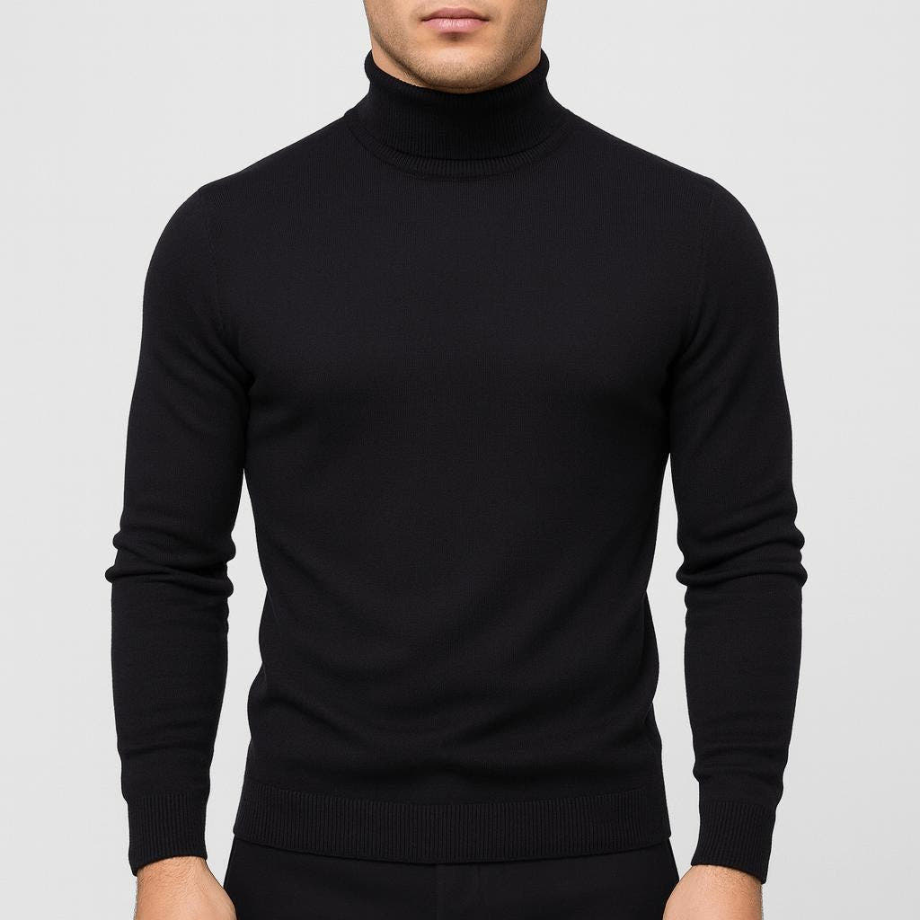 Wollpullover Herren aus Merinowolle mit Rollkragen, schmal geschnitten