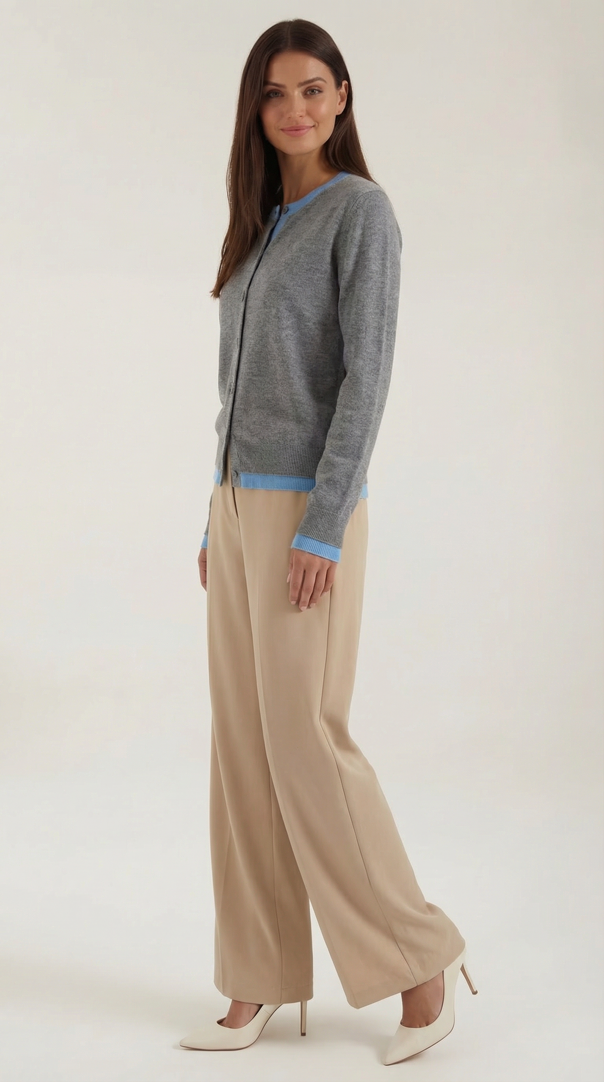Strickjacke mit Kontrastbesatz und Knopfleiste für Damen