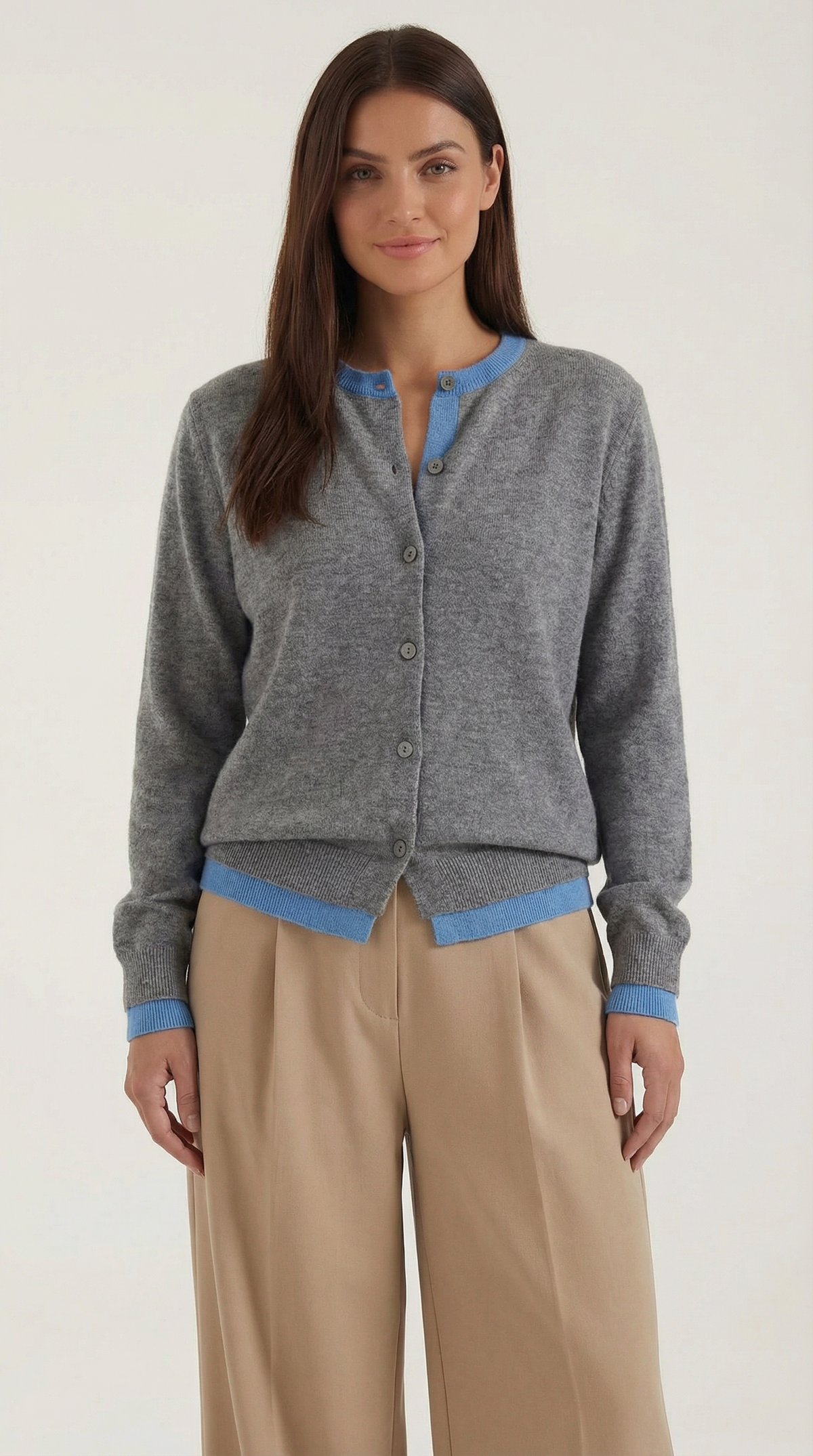 Strickjacke mit Kontrastbesatz und Knopfleiste für Damen