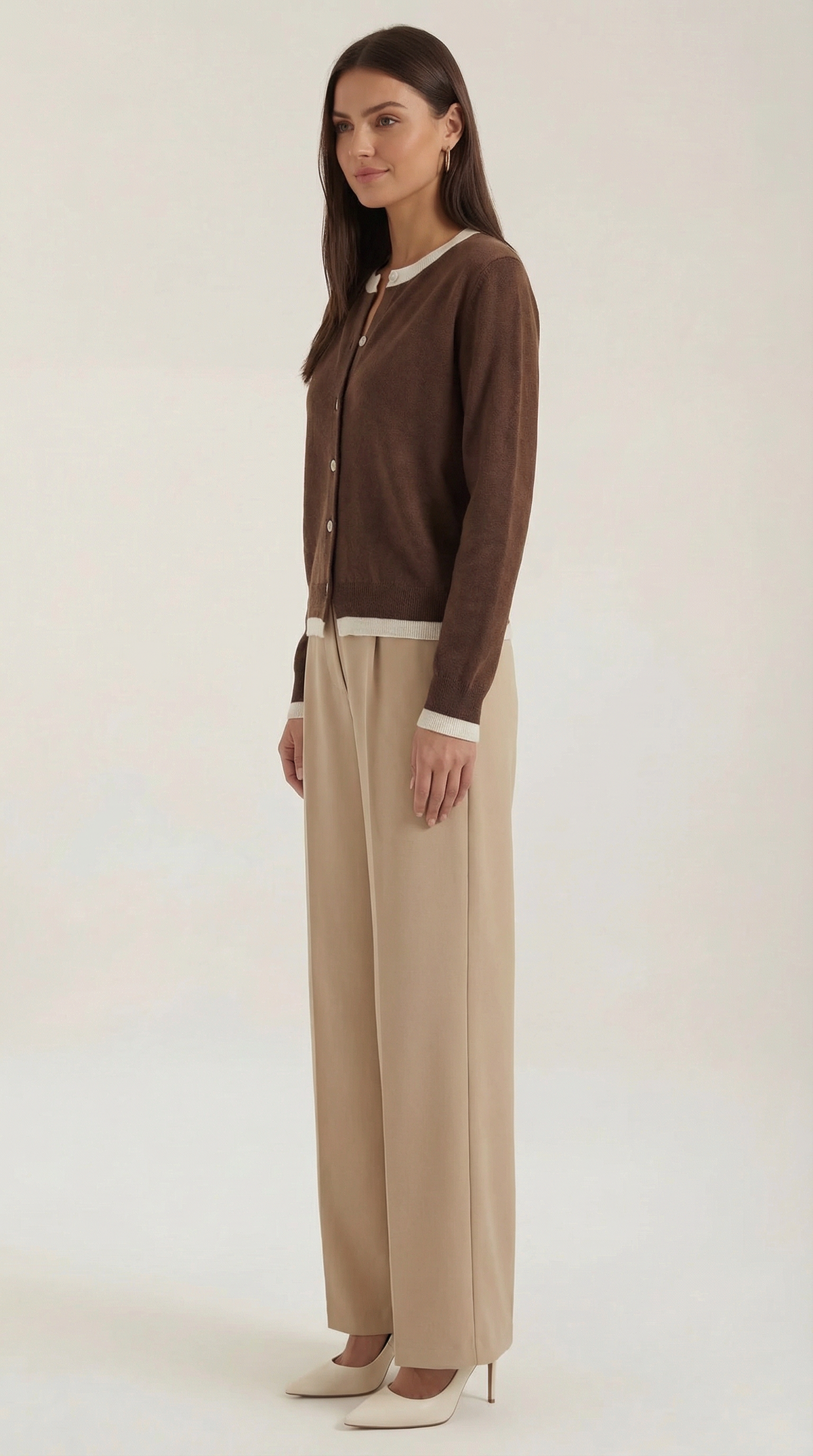 Strickjacke mit Kontrastbesatz und Knopfleiste für Damen
