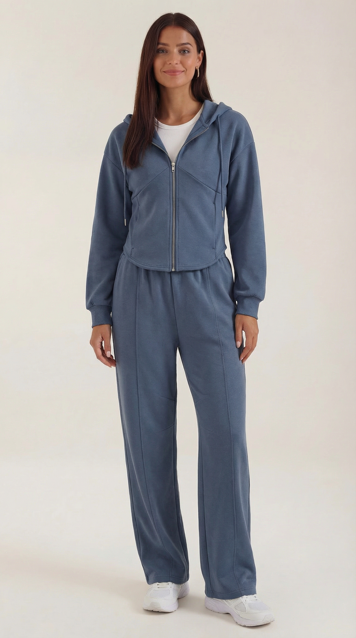 Zweiteiler mit Zip-Hoodie und weiter Hose für Damen - Blau