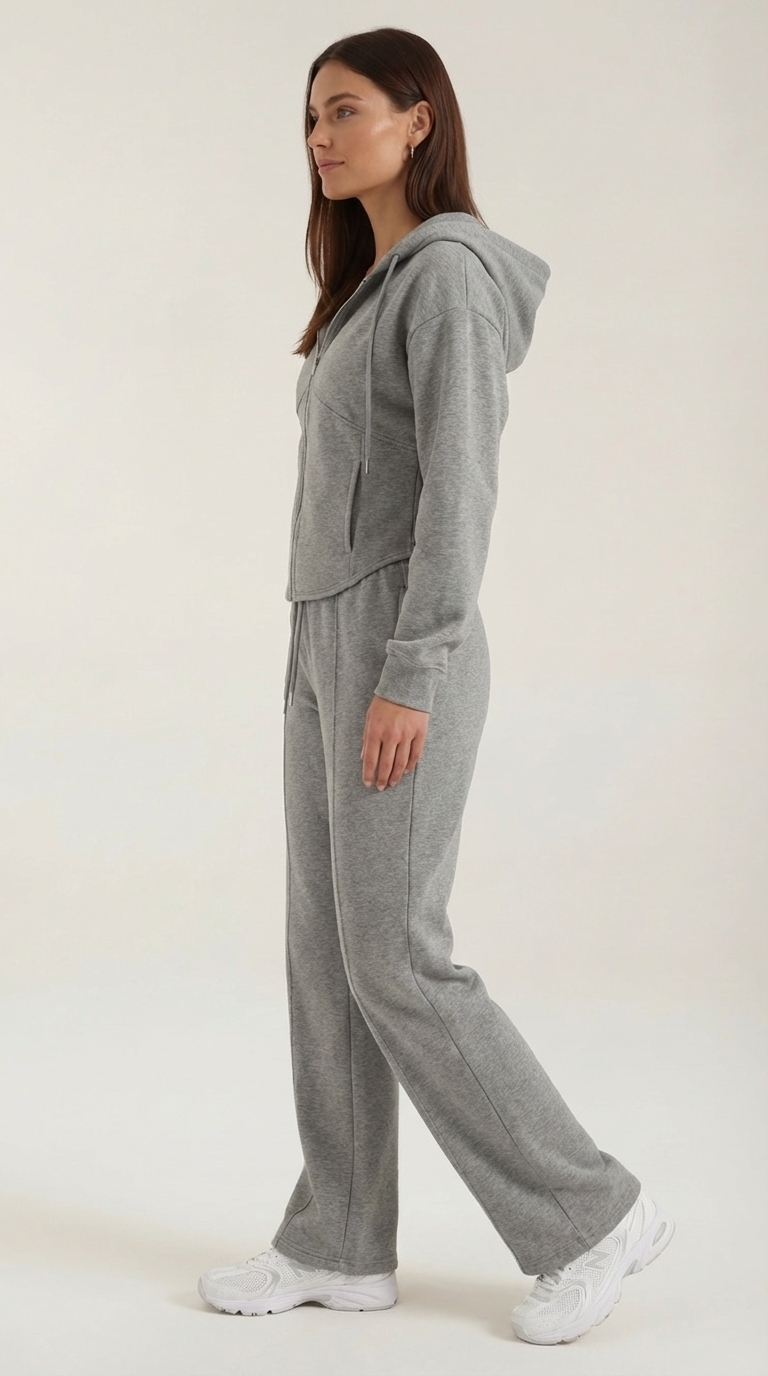 Zweiteiler mit Zip-Hoodie und weiter Hose für Damen