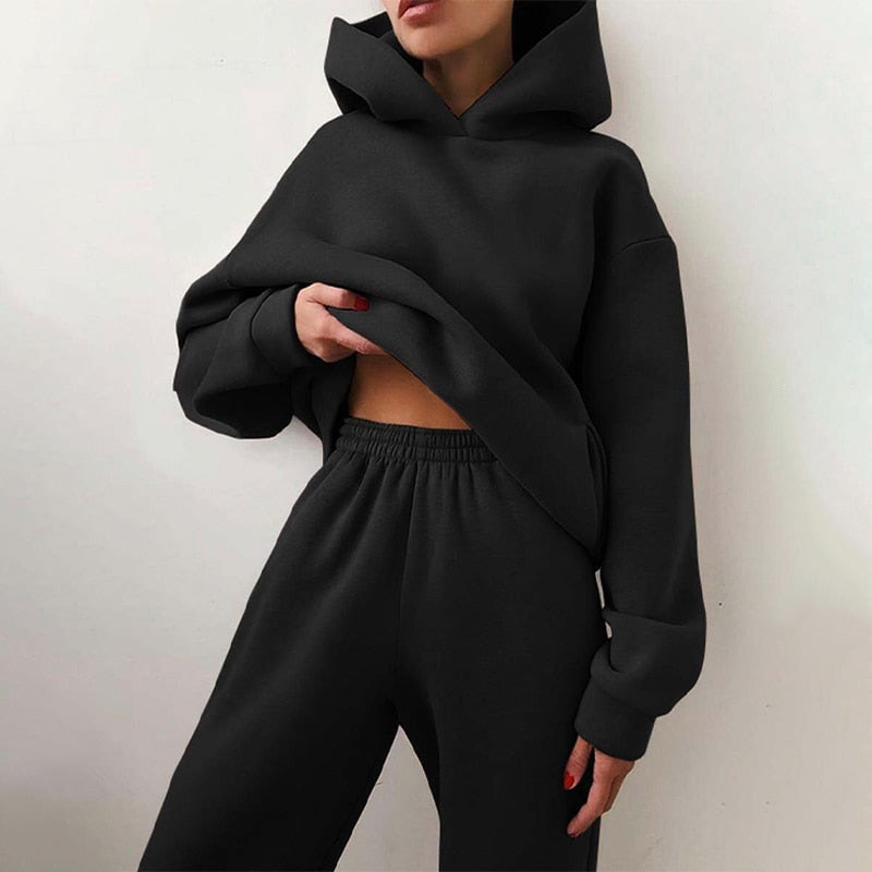 Zweiteiler Damen Oversize mit Kapuze und Elastikbund, Jogginganzug