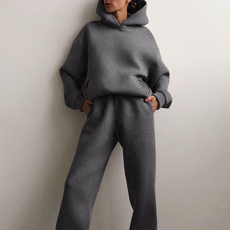 Zweiteiler Damen Oversize mit Kapuze und Elastikbund, Jogginganzug