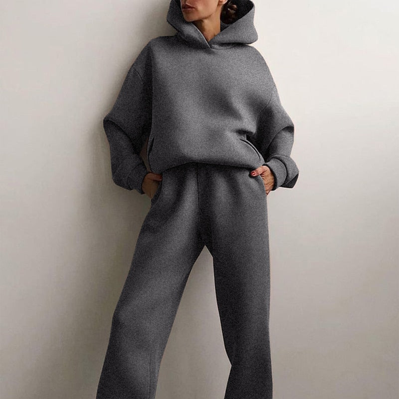 Zweiteiler Damen Oversize mit Kapuze und Elastikbund, Jogginganzug