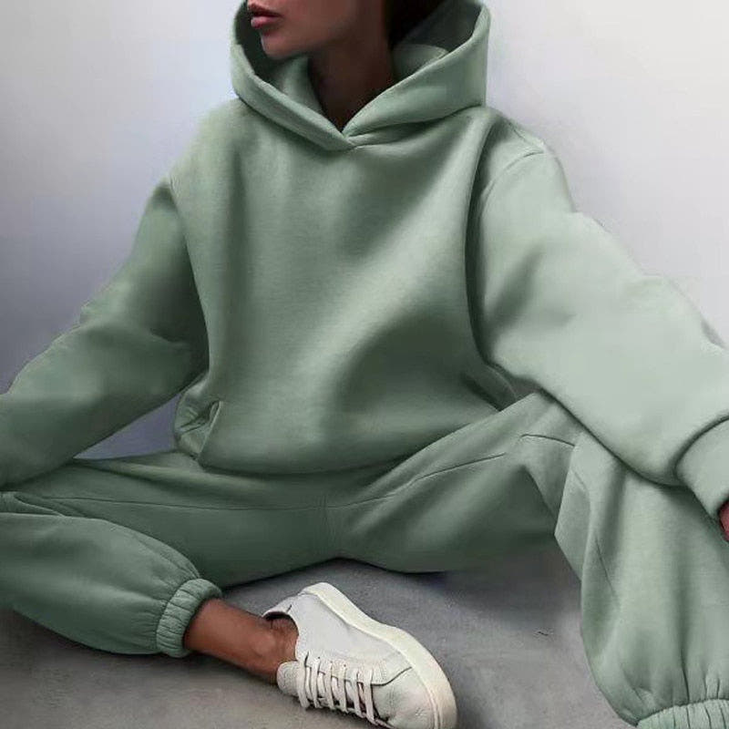 Zweiteiler Damen Oversize mit Kapuze und Elastikbund, Jogginganzug