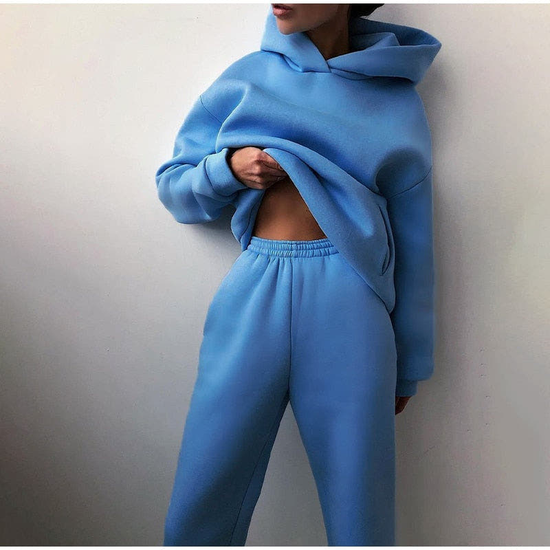 Zweiteiler Damen Oversize mit Kapuze und Elastikbund, Jogginganzug