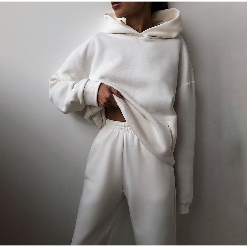 Zweiteiler Damen Oversize mit Kapuze und Elastikbund, Jogginganzug